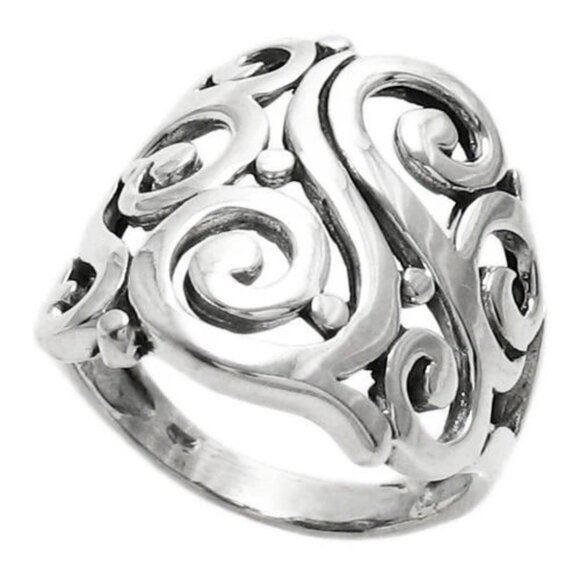 Intricate Scrolls in a Tribal Art Themed Ring. Sterling Silver